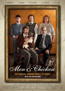 Men & chicken poster